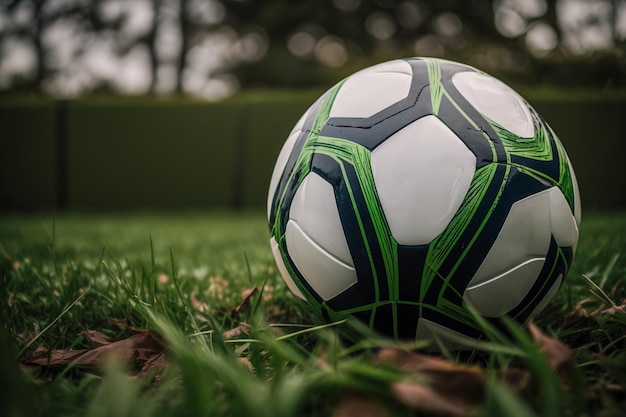 Ballon de football sur un terrain d'herbe verte vibrant AI générative
