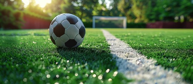 Photo un ballon de football sur un terrain vert et luxuriant