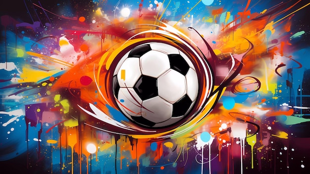 Ballon de football en vol dans un style graffiti sur fond clair