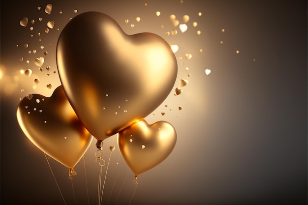 Un ballon en forme de coeur avec des coeurs d'or dessus