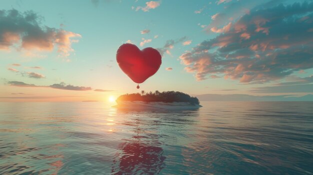 Un ballon en forme de cœur flottant sur l'eau