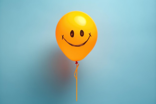 Photo ballon jaune avec un sourire peint en arrière-plan fête anniversaire