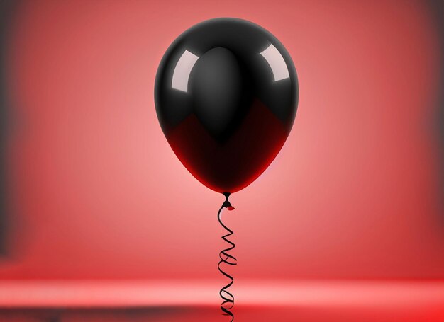 Ballon noir 3D avec corde de fond rouge