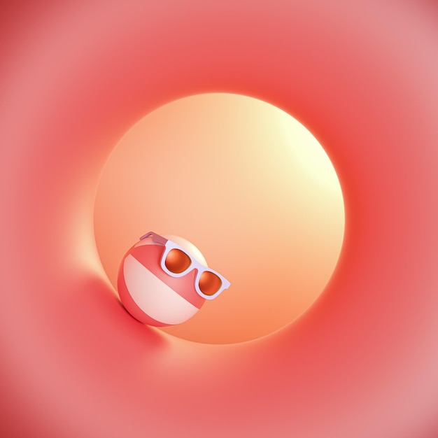 Ballon de plage portant des lunettes de soleil sur fond rose illustration de rendu 3d