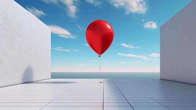 Ballon rouge 3d rendu 3d avec ciel bleu