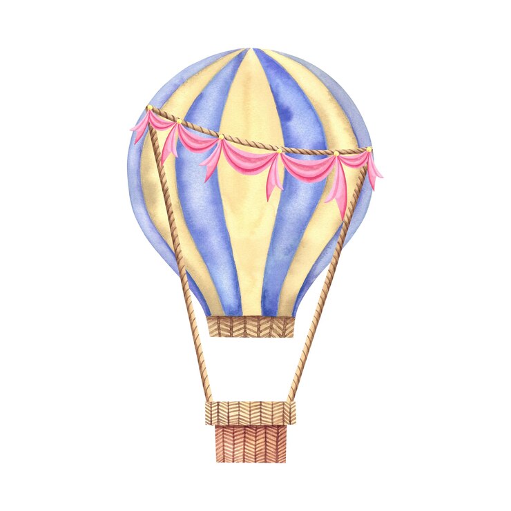Photo ballon avec ruban illustration aquarelle un voyage dans le ciel transport aérien cirque