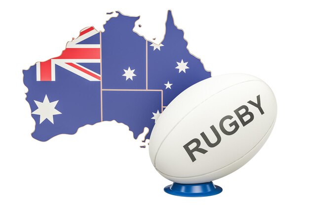 Photo ballon de rugby avec une carte de l'australie en 3d
