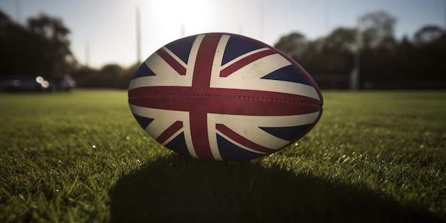 Un ballon de rugby avec le drapeau du Royaume-Uni dessus