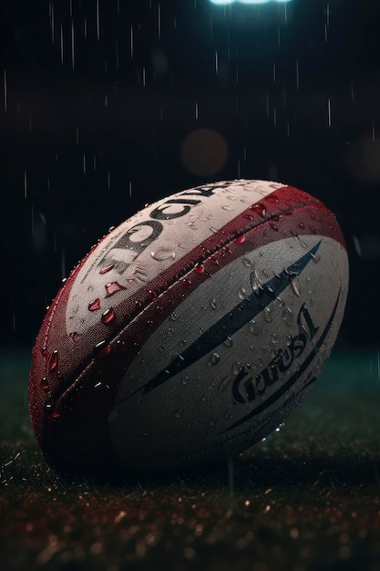 Ballon de rugby sur fond sombre AI généré