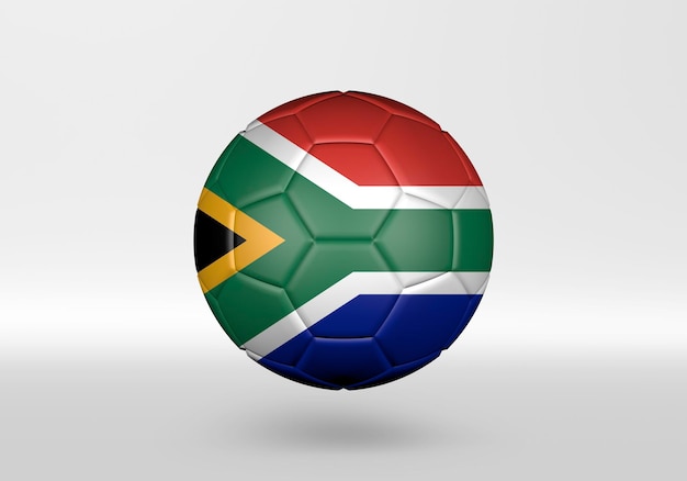 Ballon de soccer 3d avec le drapeau de l'Afrique du Sud sur fond gris
