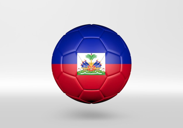 Photo ballon de soccer 3d avec le drapeau d'haïti sur fond gris