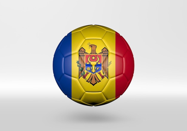 Ballon de soccer 3d avec le drapeau de la Moldavie sur fond gris