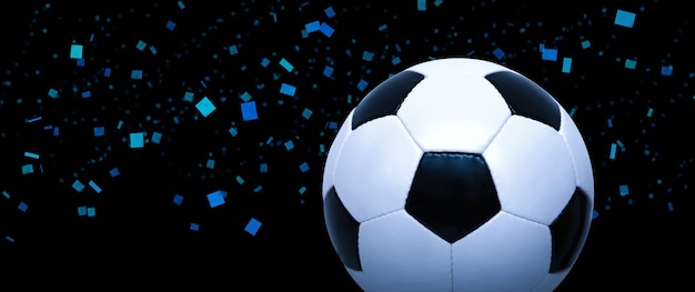 Ballon de soccer sur aire de jeux verte. Notion de football