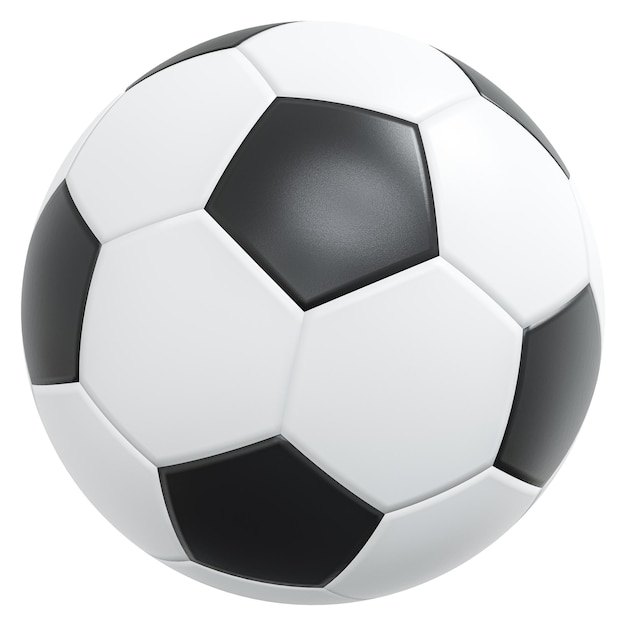 Ballon de soccer ou de football avec texture en cuir Conception de couleur noir et blanc simple Chemins de détourage intégrés isolés Rendu 3D