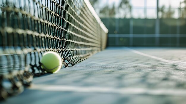 Photo ballon de tennis avec filet sur le terrain généré par l'ia