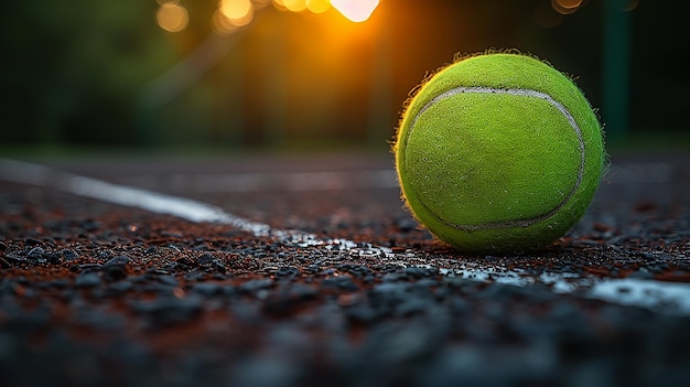 Ballon de tennis sur le terrain avec un fond bokeh