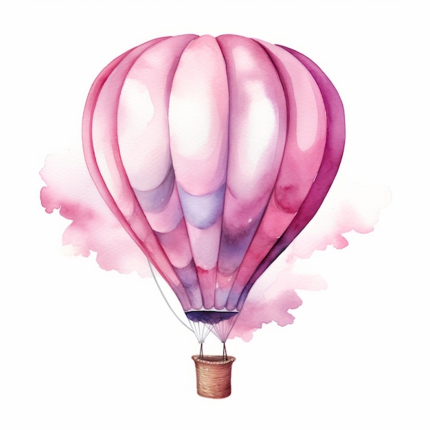 Une ballonnette à l'air chaud à l'aquarelle capricieuse Clipart rose vibrant sur un fond blanc