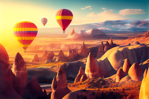Ballons à air chaud colorés en Turquie illustration AI générative AI générative