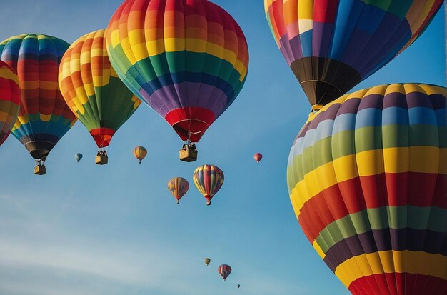 Des ballons à air chaud sous l'arc-en-ciel