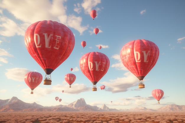 Des ballons à air chaud vintage expliquant un message d'amour 00136 01