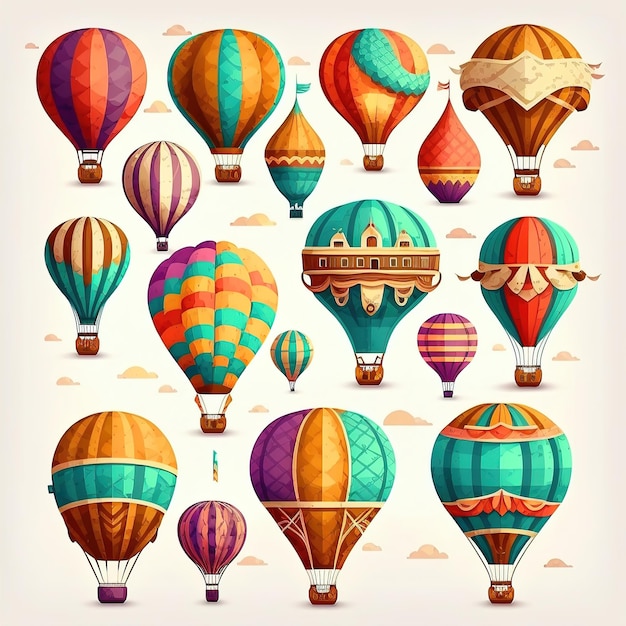 Ballons à air chaud vintage volants colorés