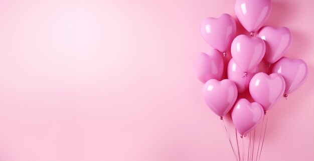 Ballons d'air feuille en forme de cœur sur fond rose pastel Décoration de la Saint-Valentin ou du mariage