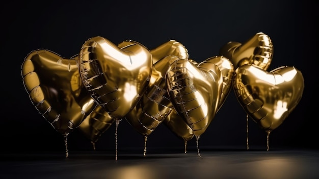 Ballons à air en feuille d'or en forme de coeur ai génératif