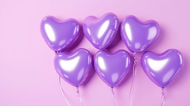 Ballons à air en forme de coeur sur gris pastel