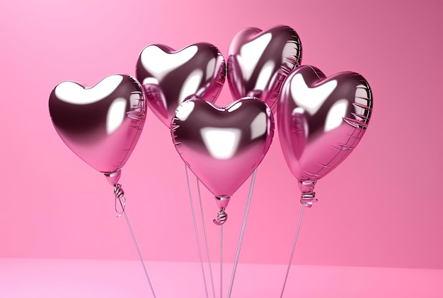 ballons en aluminium en forme de coeur rose sur fond rose