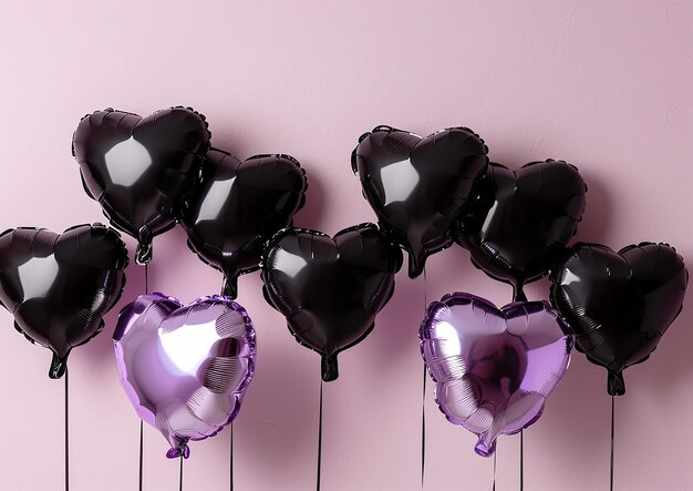 Photo des ballons d'amour esthétiques en noir et lavande