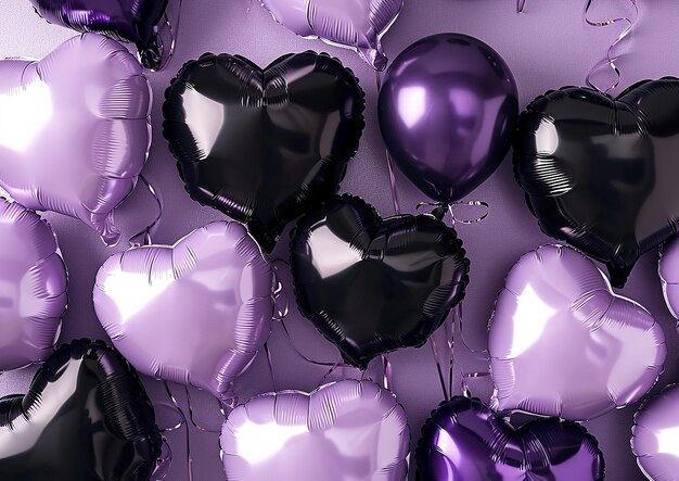 Photo des ballons d'amour esthétiques en noir et lavande