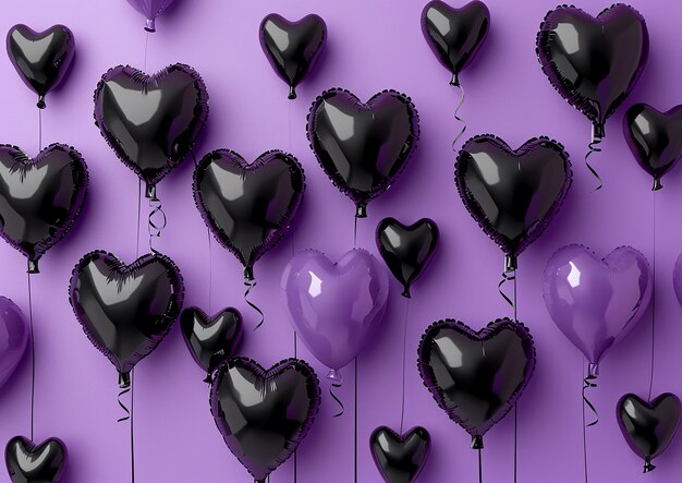 Photo des ballons d'amour esthétiques en noir et lavande