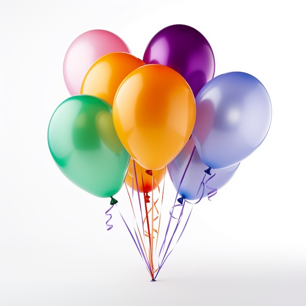 ballons d'anniversaire sur fond blanc AI génératif