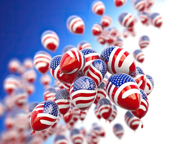 Des ballons aux couleurs du drapeau américain remplissent le ciel par temps clair