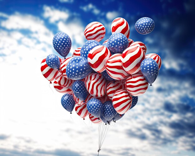 Photo des ballons aux couleurs du drapeau américain remplissent le ciel par temps clair