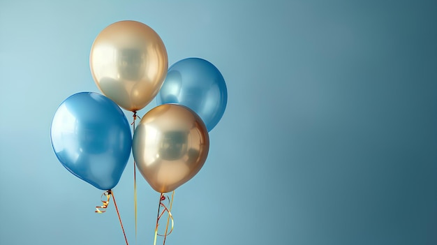 Ballons bleus et dorés sur fond bleu