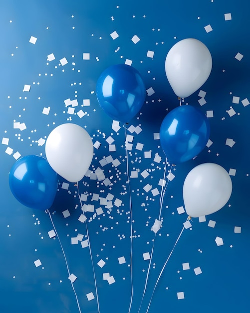 Photo des ballons bleus festifs à l'arrière-plan de la bannière de la fête