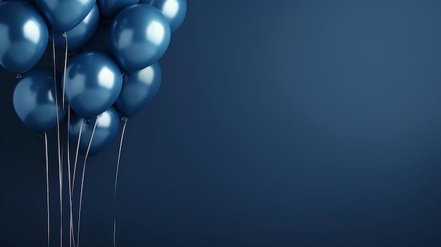 Des ballons bleus à finition métallique élégante sur un fond sombre Illustration 3D