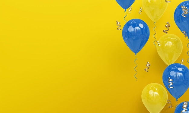 Ballons bleus et jaunes à fond jaune