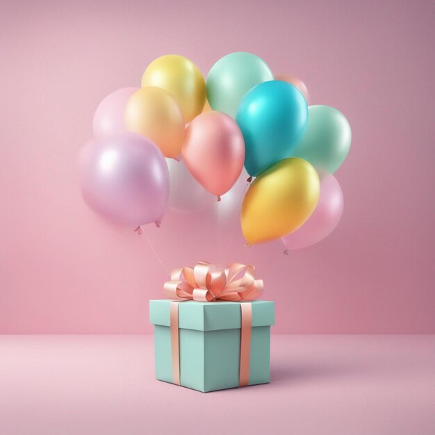 Ballons et boîtes à cadeaux hyper réalistes avec un fond de couleur pastel