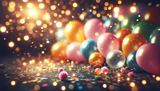 Des ballons de célébration magiques et des étincelles au milieu du cosmos