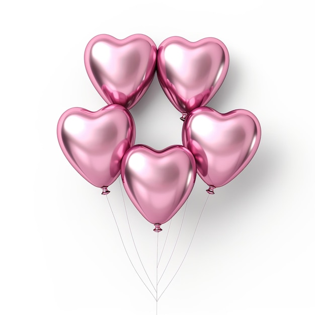 Ballons coeur feuille brillant volant rose isolé sur fond blanc