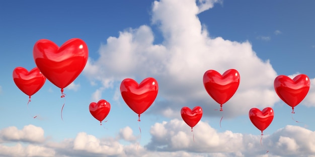 Ballons coeur rouge dans le ciel