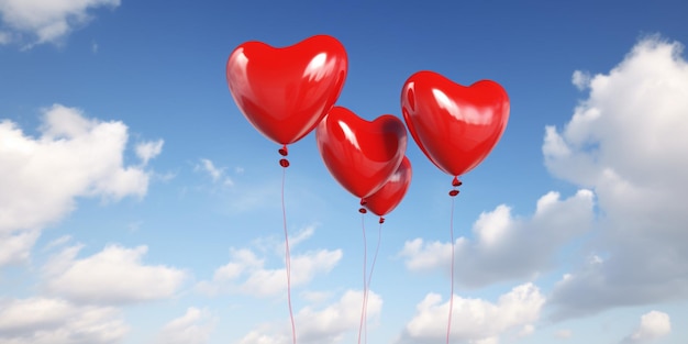 Ballons coeur rouge dans le ciel