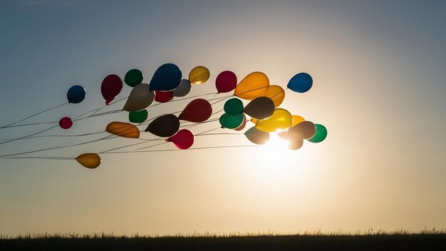 Des ballons colorés au soleil