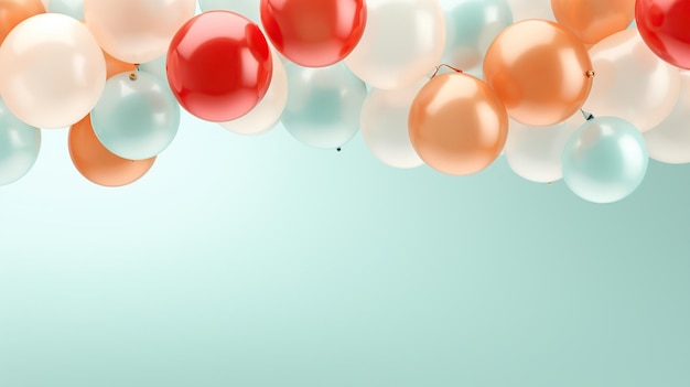 Des ballons colorés sur du papier peint sur fond bleu