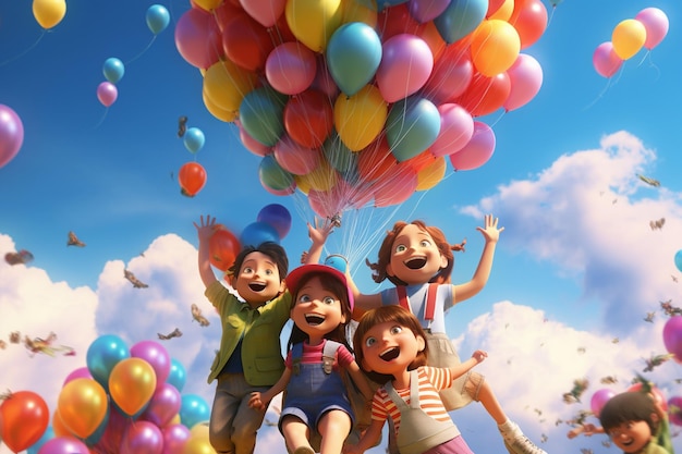 Des ballons colorés et des enfants souriants célébrant Generative ai
