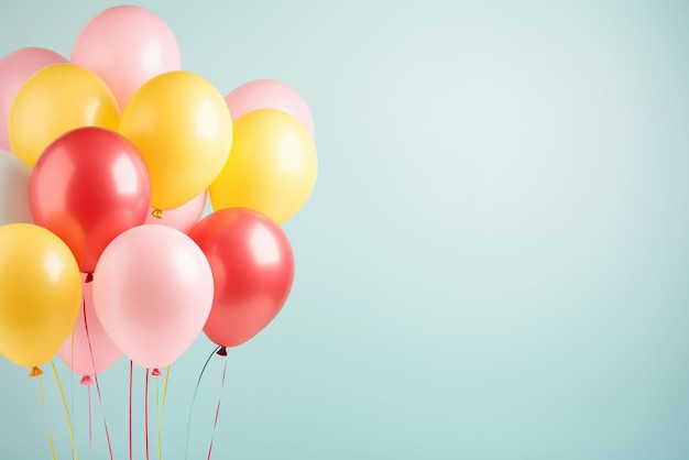 Ballons colorés sur fond bleu avec espace de copie