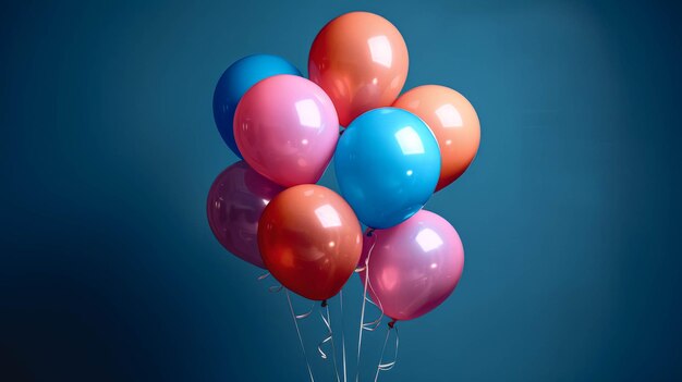 Des ballons colorés sur un fond bleu isolés