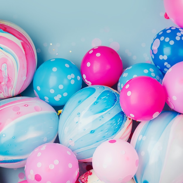 Ballons colorés sur fond de couleur pastel. Concept de fête ou d'anniversaire